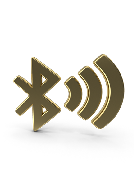 Golden Bluetooth and wireless icon representing BLE-based people tracking and visibility solutions.